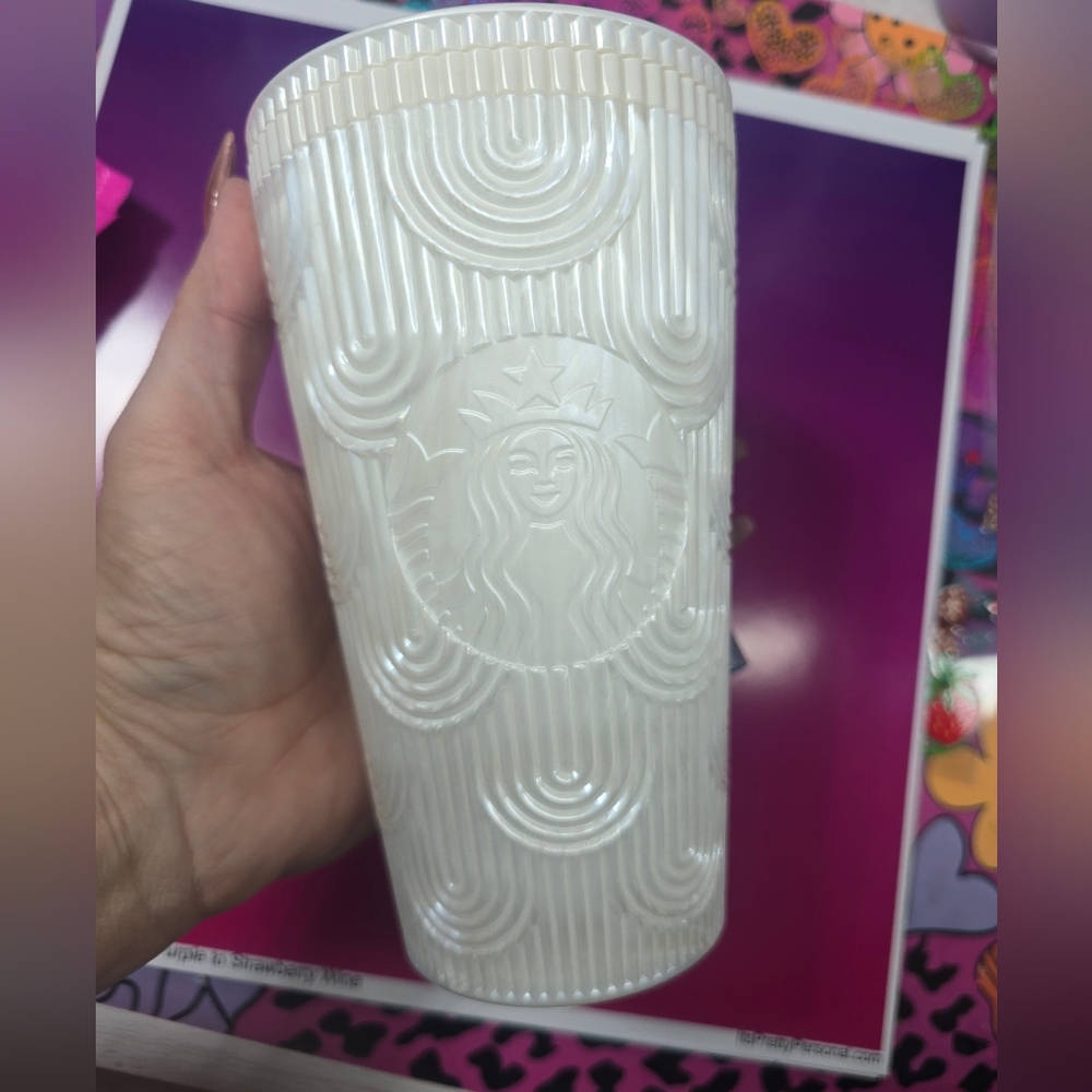 Starbucks Spring 2023 White Pearl Shell Siren Scales Cold Cup Tumbler 16oz